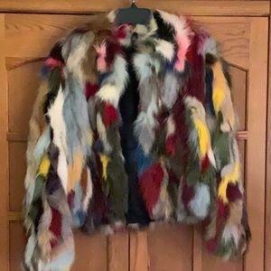 MULTICOLORED RABBIT FUR COAT 100% AUTHENTIC